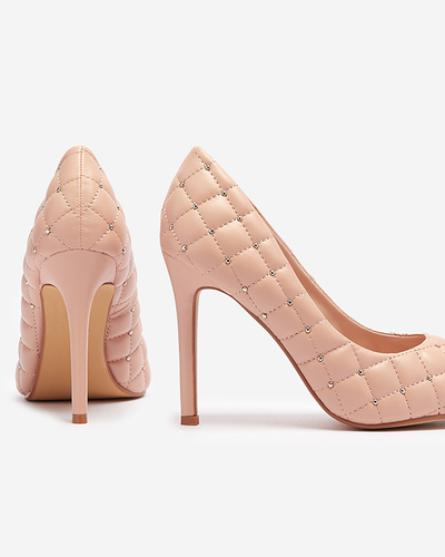 Women's quilted stiletto heels with a pointed toe in nude Mawelo- Footwear