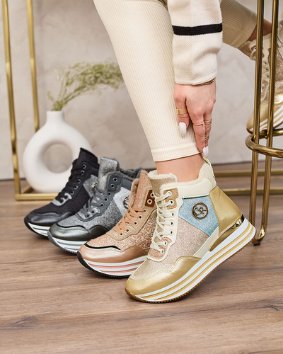 Royalfashion Women's sporty gold sneakers with glitter Kawellas