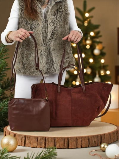 Women's shopper bag eco suede with smaller eco leather included 2in1 Elinea