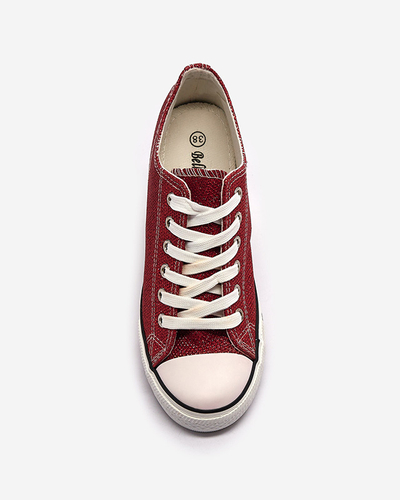 Red women's sneakers on a hidden anchor with shiny thread Seggat- Footwear