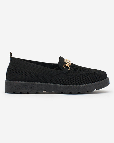 Royalfashion Black women's fabric moccasins with gold embellishment Ertica