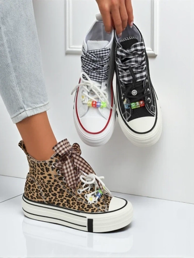 Women's Leonora Leo brown platform sneakers – Italian style, fabric