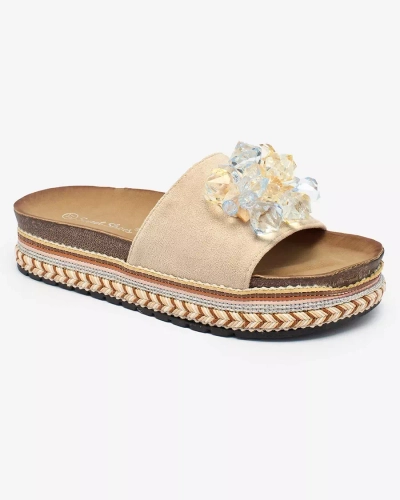 Royalfashion Women's flip-flops with crystals in beige Bollah