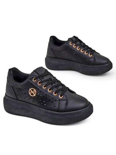 Naiste sneakersid Kalista Nero – mustad platvormid öko-nahast, kevadkollektsioon