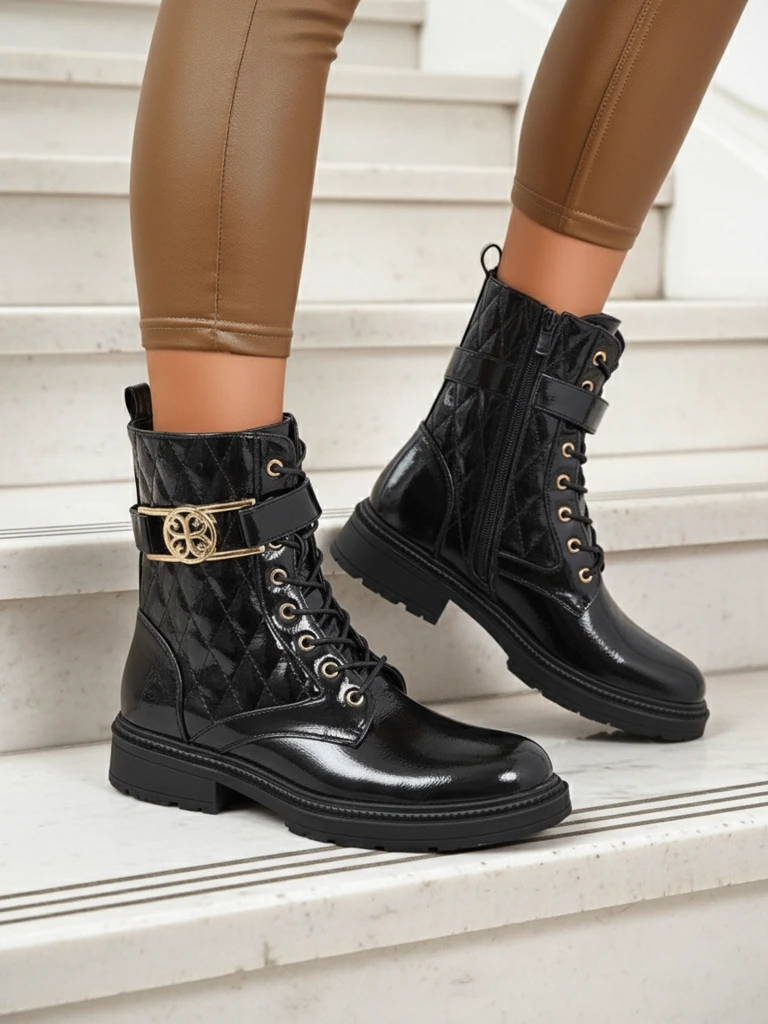 Pikitud naiste poolsaapad, valmistatud ökoloogilisest lakknahast Opal Verge