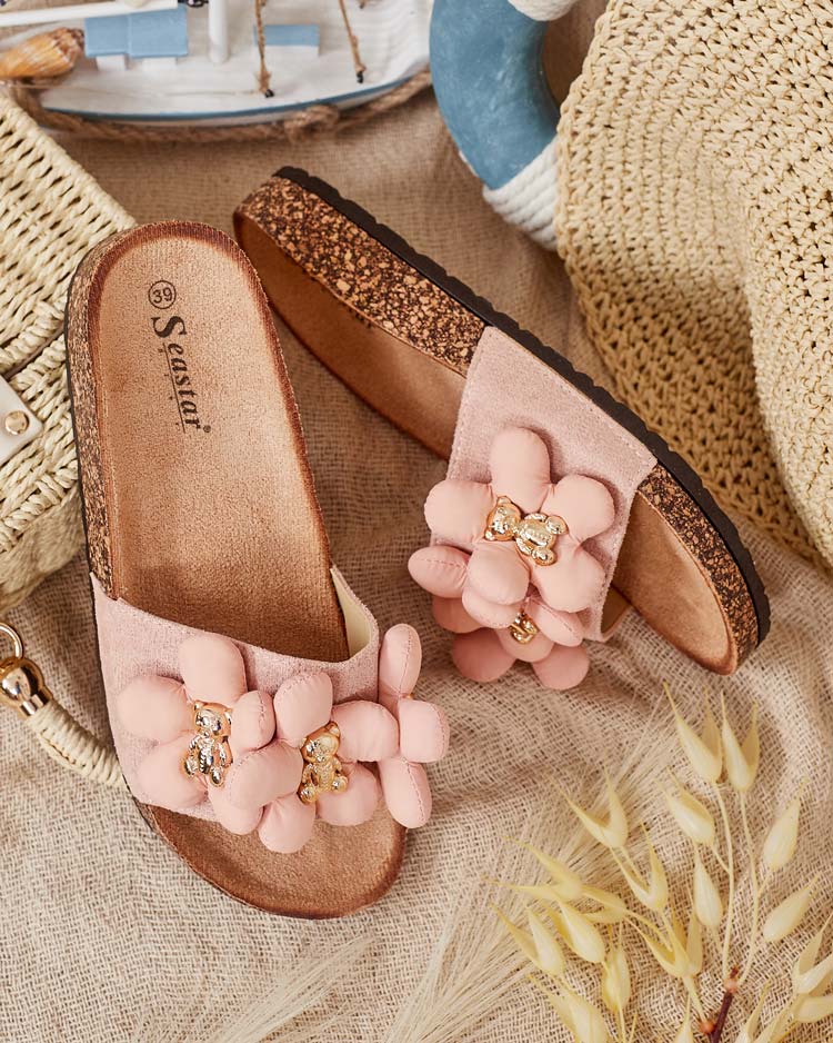 Royalfashion Naiste flip-flops kuldsete karude ja lilledega Isaralle