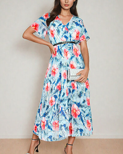 Royalfashion Naiste plisseeritud lilleline midi-kleit