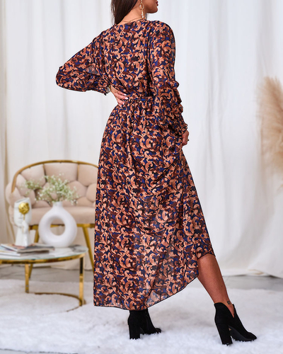 Royalfashion Camel mustriga naiste maxikleit