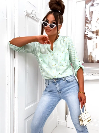 Royalfashion Women's striped shirt with lemons and a V-neck