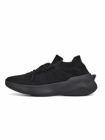 Aura Nero Women's Black Fabric Sneakers on a 4.5cm Flat Sole