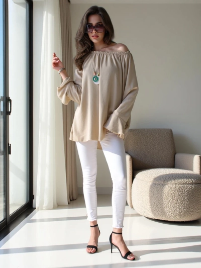 Royalfashion Женская блузка с открытыми плечами и рюшами