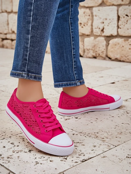 Callista Fuchsia Women's Sneakers - Light Fabric, 2.5 cm Flat Sole