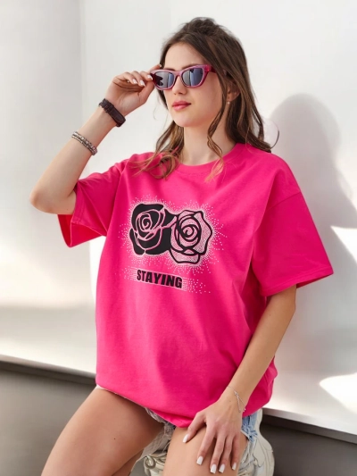 Royalfashion Хлопковая Женская Футболка Роза Цветок