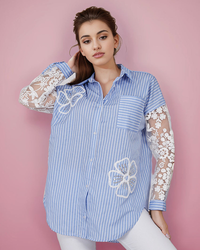 Royalfashion Женская рубашка в полоску с кружевом