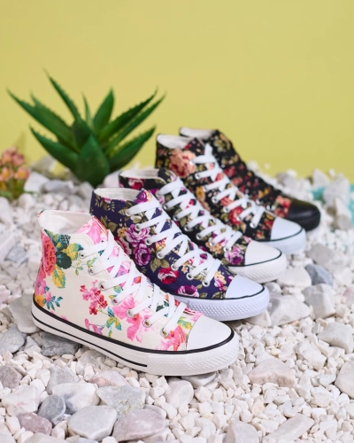Royalfashion Women's high black sneakers with Fahenna floral print