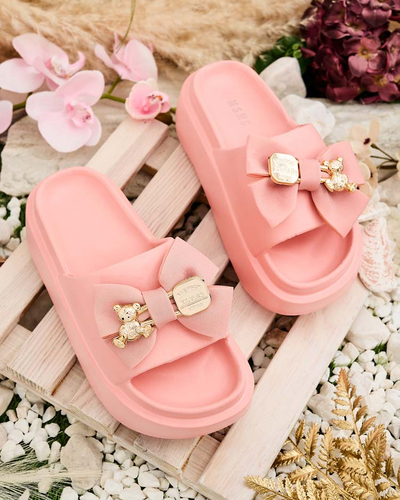 Royalfashion Women's rubber flip-flops with decorative bow Apis