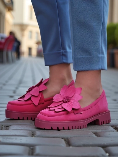 Royalfashion Eco suede naiste loaferid Floverse lilledega