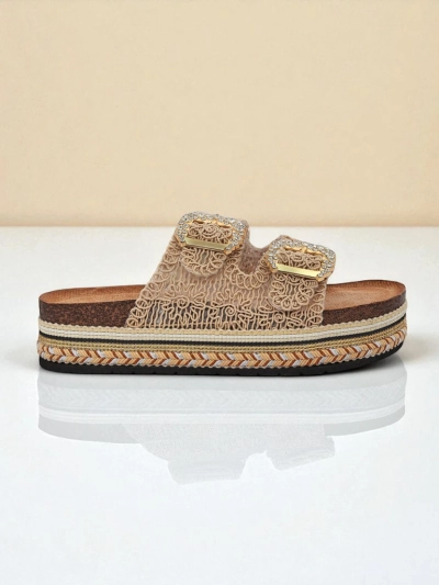 Royalfashion Women's sandals with rhinestone buckles GlamCork