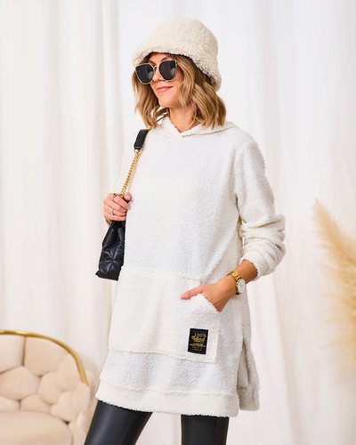 Royalfashion Cream long women's sweater with hood