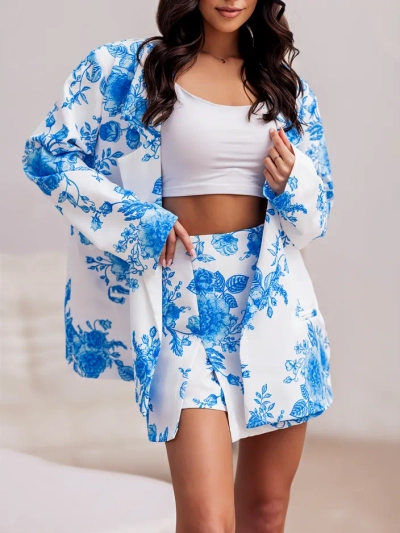 Royalfashion Floral women's set with a tied blazer and shorts-skirt