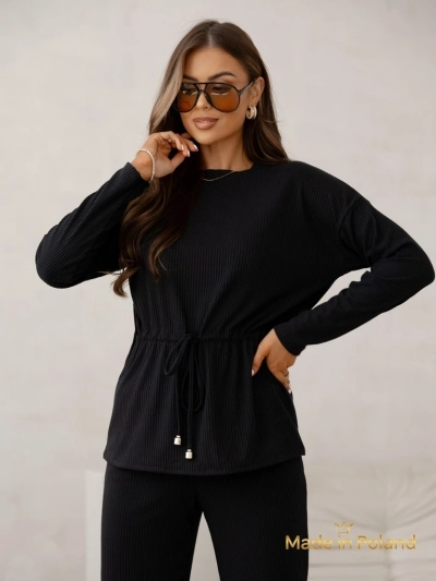 Royalfashion Хлопковый женский комплект в стиле трикотажа в рубчик