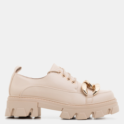 Бежевые закрытые туфли на тракторной подошве Eqoia