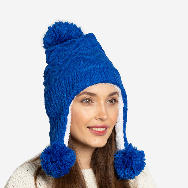 Women's cobalt insulated hat with pompoms - Accessories