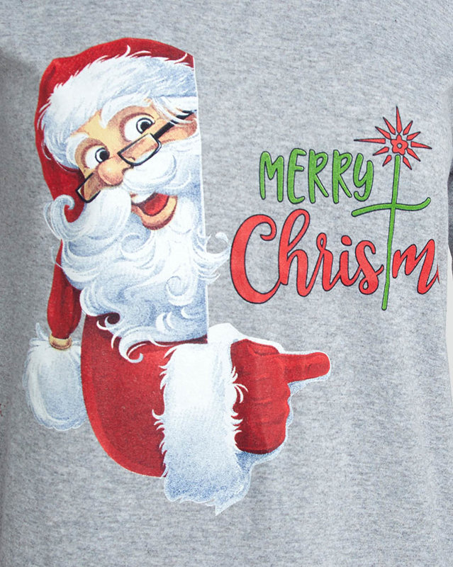 Gray women's 2-piece pajamas with Christmas print- Clothing