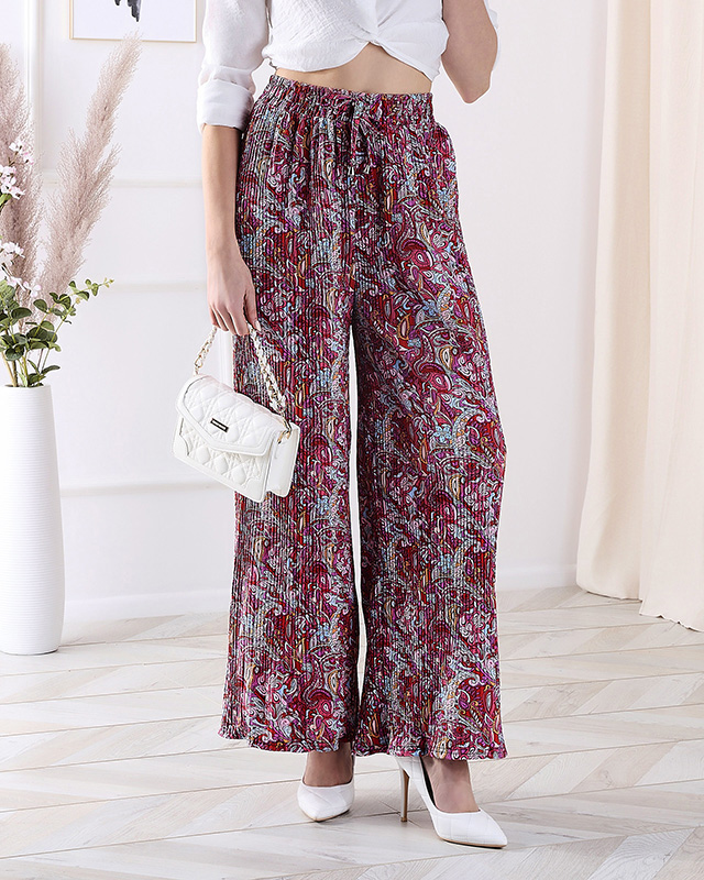 Patterned wide-leg pants for women in red- Clothing