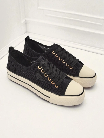 Melania Nero – women's mesh fabric sneakers on a 3cm flat sole