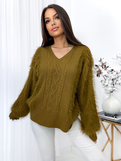 Royalfashion Fluffy women's sweater in mustard color