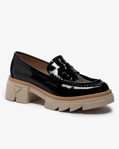 Black women's eco leather patent leather moccasins Sepop- Footwear