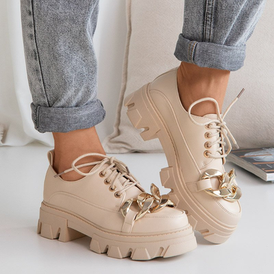 Бежевые закрытые туфли на тракторной подошве Eqoia