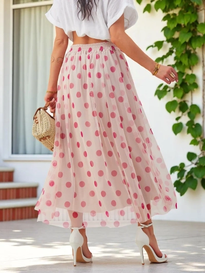 Royalfashion Naiste viskoosist midi-seelik, millel on täpitähega tüll