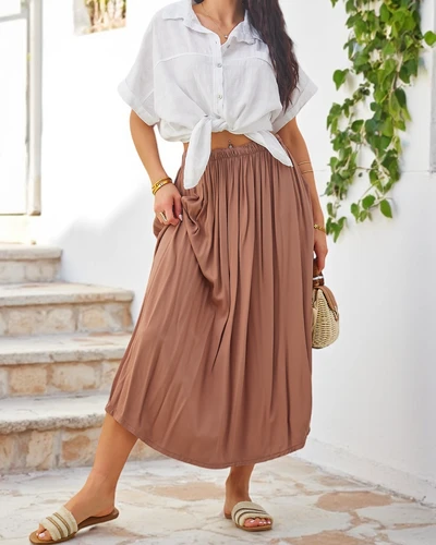 Royalfashion Naiste Kootud Midi Suvekleit Kerge ja voolav kahe taskuga