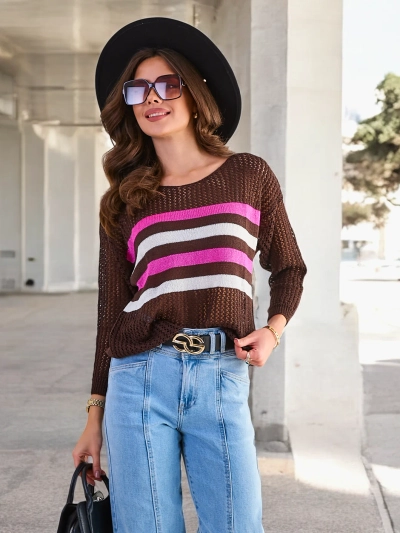 Women's brown striped sweater - Clothing