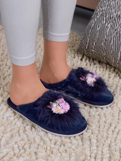 Royalfashion Women's fur slippers with flowers Ederra