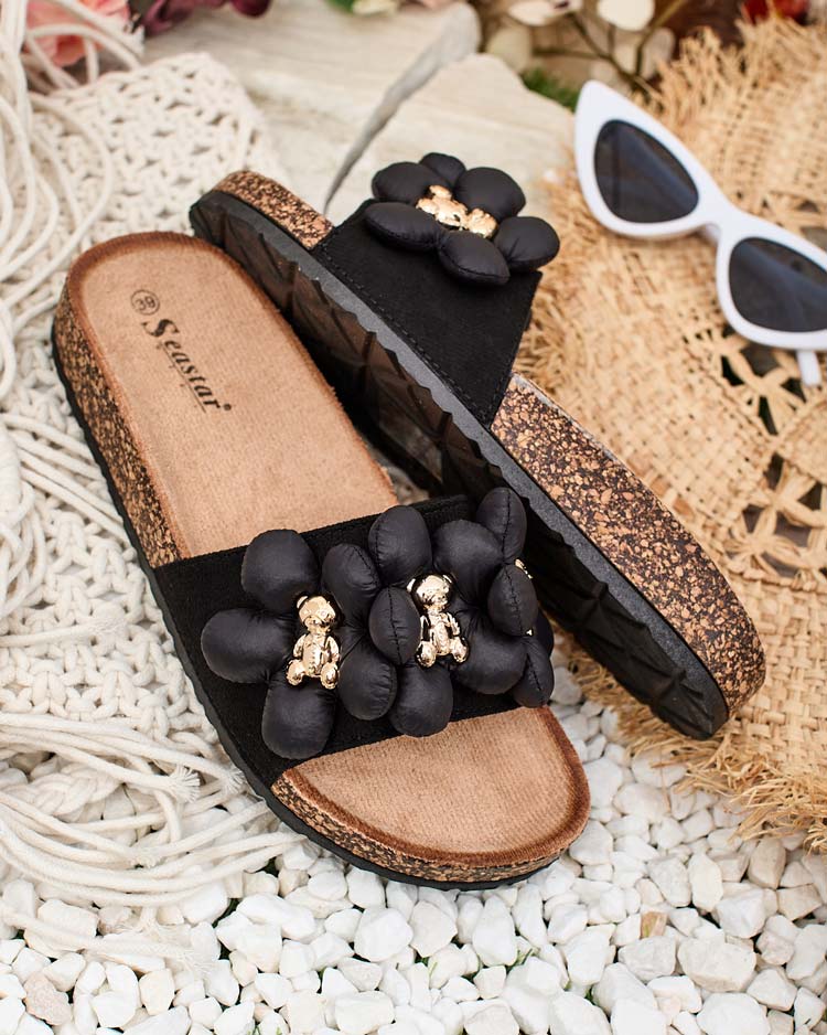 Royalfashion Naiste flip-flops kuldsete karude ja lilledega Isaralle