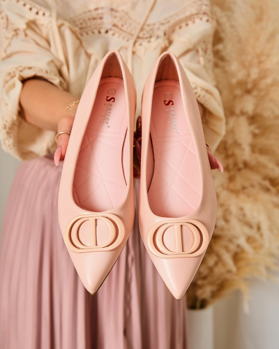 Royalfashion Bright pink women's ballerinas pointed toe with Manixy nose embellishment