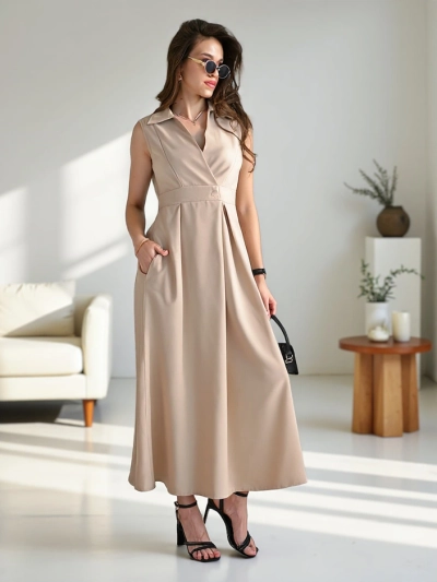 Royalfashion Women's sleeveless dress with a wrap neckline Bizness