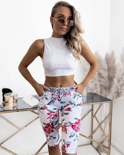 Women's white and pink 3/4 print shorts PLUS SIZE - Clothing