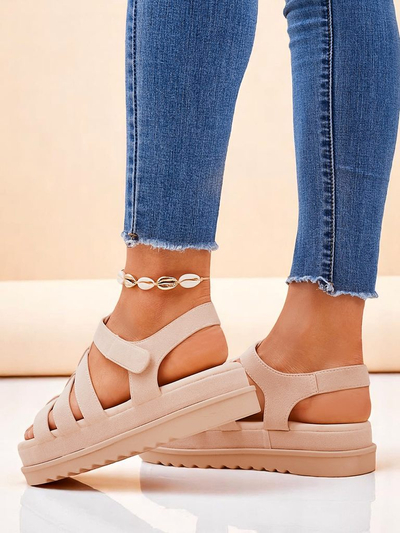 Royalfashion Sandals - Beige Suede Caligae on a Platform - Perfect for Summer and Spring