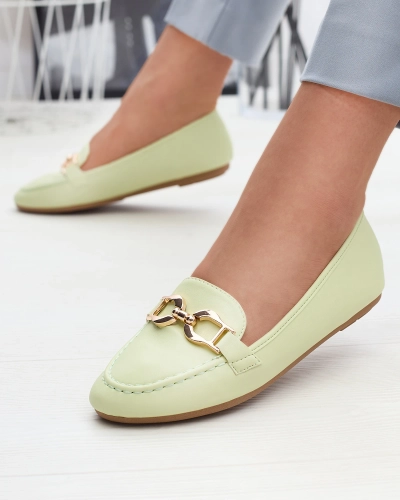 Green eco-leather women's moccasins with embellishment Wiwet-Footwear