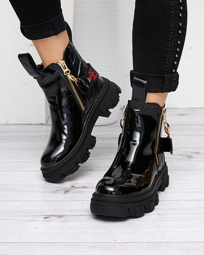 Black lacquered women's boots Osallu- Obuwie