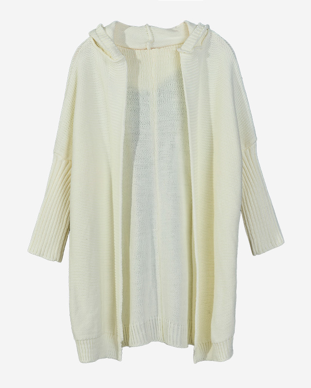 Women's white long cape cardigan with a hood - Clothing