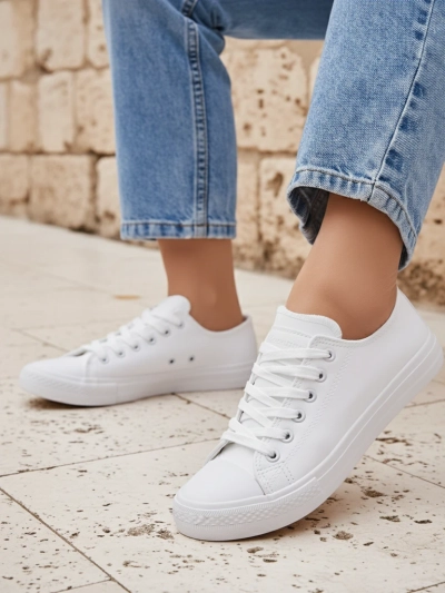 Aurelia Bianche – white Royalfashion sneakers made of ecological leather, flat
