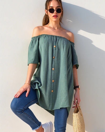 Royalfashion Cotton women's blouse a'la Spanish with decorative buttons