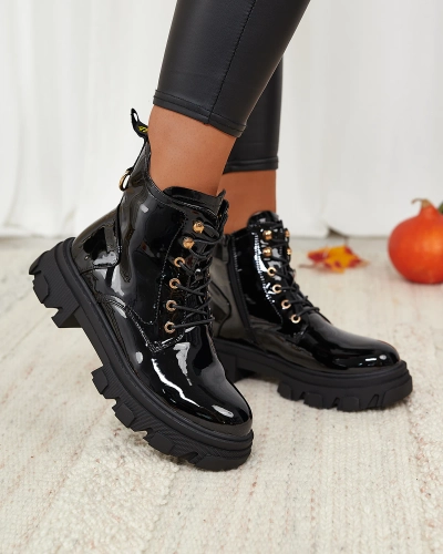 Royalfashion Black lacquered women's insulated Setogia bagger boots