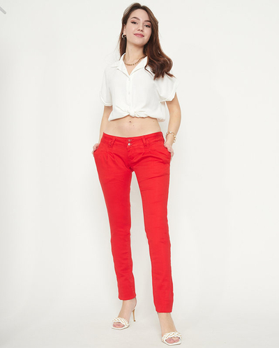 Women's red fabric low waist trousers - Clothing