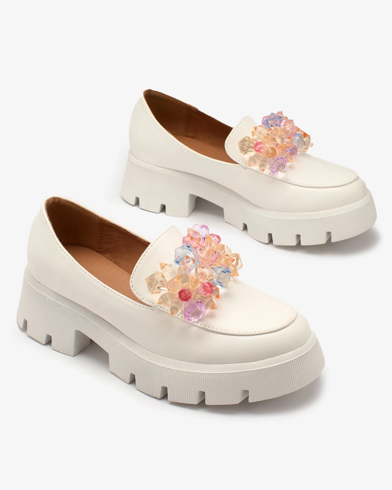 Royalfashion Valged naiste mokassinad värviliste kristallidega Crystal Glam